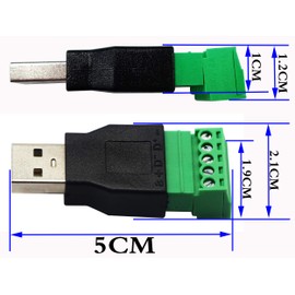 zdyCGTime USB 2.0 A Screw Terminal Block Connector USB 2.0 A Male Plug to 5 Pin/Way Female Bolt Screw Shield terminals Pluggable Type Adapter Connector Converter 300V 8A(2Pack) (Male)