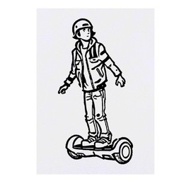 'Boy On Electric Hoverboard' Temporary Tattoo - Water Resistant, Skin-Safe, Non-Toxic Transfer (TO00071297)