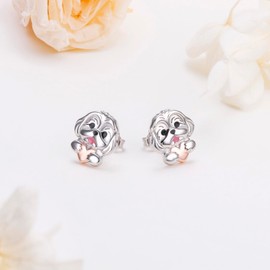 HOOHWE Shih Tzu Stud Earrings for Women 925 Sterling Silver Dog Earrings Cute Animal Jewelry Shih Tzu Gifts for Women