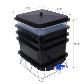 LJLB Efficient Home Composting with 4 Tray Worm Farm Bin, Durable Plastic, Indoor & Outdoor Use, Black