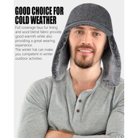 PivotWing Winter Hat with Ear Flaps, Winter Wool Baseball Cap for Men Women Trapper Bomber Aviator Hunting Hats Cold Weather Faux Fur Baseball Caps for Hiking Fishing Walking Dark Heather Gray