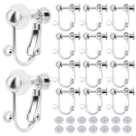 24pcs Clip-on Earring Converters Brass Screw Back Earwire Non Pierced Earring Components with Loop and 24pcs Anti-Pain Ear Pads for DIY Jewelry Making, Bright Silver