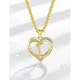 INFUSEU Initial Necklace Women Letter Heart Jewelry I Gold Pendant Alphabet Capital Monogram
