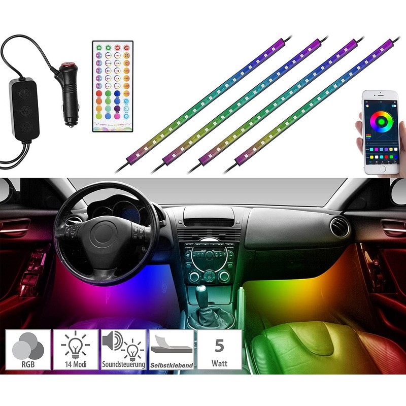 Lescars Car LED: Set of 4 Car LED RGB Strips