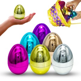 HOVUK 6PCs Easter Metallic Colourful Eggs for Baby | Giant Easter Eggs for Candy, Eater Fillable Eggs for Easter Egg Hunt Basket Stuffer Fillers, Size 7.5cm