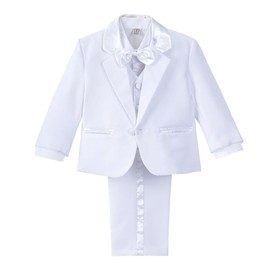 Dressy Daisy Baby Boy' 5 Pcs Set Formal Tuxedo Suits No Tail Wedding Christening Outfits Size 9 Months White