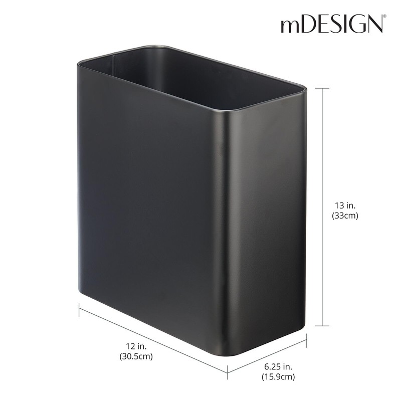 mDesign Decorative Trash Can, 12" x 6.25" x 13", Black