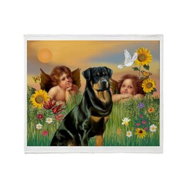 CafePress Two Angels & Rottie Throw Blanket Super Soft Fleece Plush Throw Blanket, 60"x50"