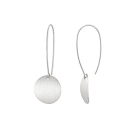 Platinum Flat Brushed Sliver Disc Earrings Long Drop Dangle Geometric Earrings Statement Round Circle Hanging Hoop Jewelry for Women