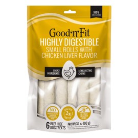 Good n Fit Small Rolls with Real Chicken Liver Flavor, 6 Count, Long-Lasting Highly Digestible Rawhide Chews for Dogs