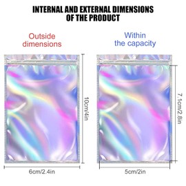 150 Pieces Smell Proof Baggies Holographic Bags Resealable Foil Ziplock Bags Aluminum Foil Bags Flat Metallic Food Storage Pouch for Lip Eyelash Jewelry (2.4*4 inches/6*10cm, Rainbow)