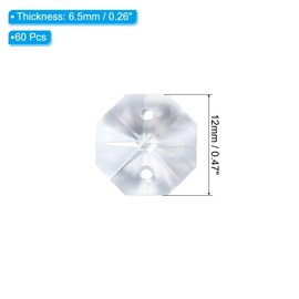 PATIKIL K9 Crystal Octagon Beads 2 Holes Pendants, Pack of 60, 12 mm Chandelier Prisms Parts Embellishments Hanging Beads for DIY Crafts Decoration, Clear