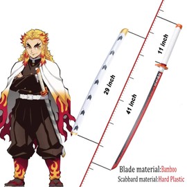 WERKON Anime Rengoku Plastic Sword - 41 inch, Demon Slayer Sword, Fake Rengoku Katana Sword with Stand, Demon Slayer Katana