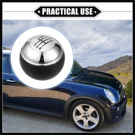 Hihaha 6 Speed Manual Gear Shift Knob Compatible for Mini R50 R53 2000-2006 for Mini Cabrio R52 2002-2008, Durable Plastic Black Silver Tone Durable Material