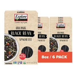 Explore Cuisine Organic Black Bean Spaghetti - Pack of 6 (8 oz) - Easy-to-Make Gluten Free Pasta - High in Plant Protein & Fiber - Vegan, Keto Friendly, Non-GMO, Kosher - 24 Total Servings
