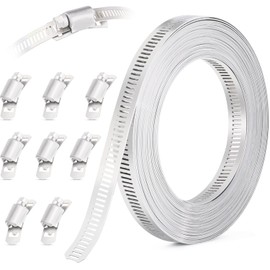 OURU 10FT Hose Clamps,304 Stainless Steel Hose Clamp Assortment Kit DIY Metal Strapping with Holes+8 Fasteners,Adjustable Worm Gear Large Hose Clamps Metal Band Screw Clamp Straps for Pipe,Duct,Tube