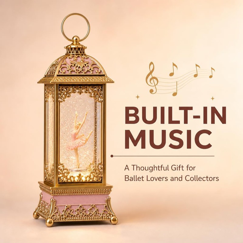 Ballerina Musical Snow Globe Lantern, Gold & Pink Spinning Figurine