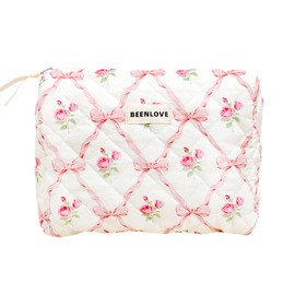 FOSDICK Kosmetiktasche, Reise Kosmetiktasche Blumen und Schleifen, Toilettentasche Damen, Schminktasche Mädchen, Waschtasche Damen mit ReißVerschluss, Viel Platz für Make-Up-Pinsel und Beauty-Tools