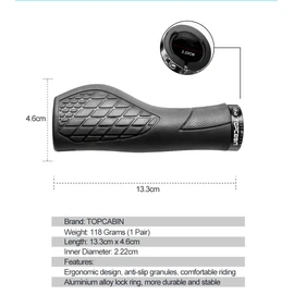 TOPCABIN Bicycles Handlebar Grips, Aluminum Lock-on Ergonomic Bike Grips, Cushion Vibrations Comfort Bike Handlebar Grips, Mountain MTB BMX Bicycles Grips for Scooter (Ergonomic Rubber(Black))