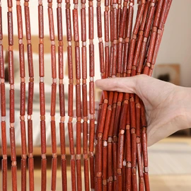 Handmade Bamboo Beaded Curtains for Doorways, 65 Strands 35.5x78.7inch Natural Wood Boho Hanging Door Beads Curtains Room Divider for Home Decor Hallway Window(Brown)
