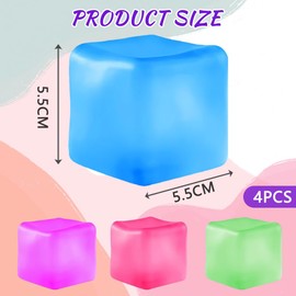 AMFUN 4PCS Stress Balls, Squishy Cube Fidget Sensory Ball for Kids & Adults, 4 Colors Ice Cube Fidget Toys, for ADHD Autism, Stress Relief, Anxiety Relief