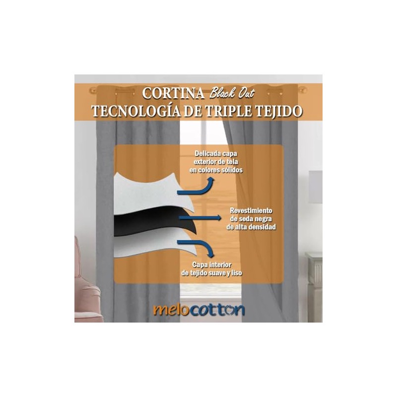 Melocotton Cortinas Blackout 275cm Ancho X 160cm Alto - En