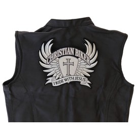 Christian Biker I Ride with Jesus Patch, Large Christian Back Patches