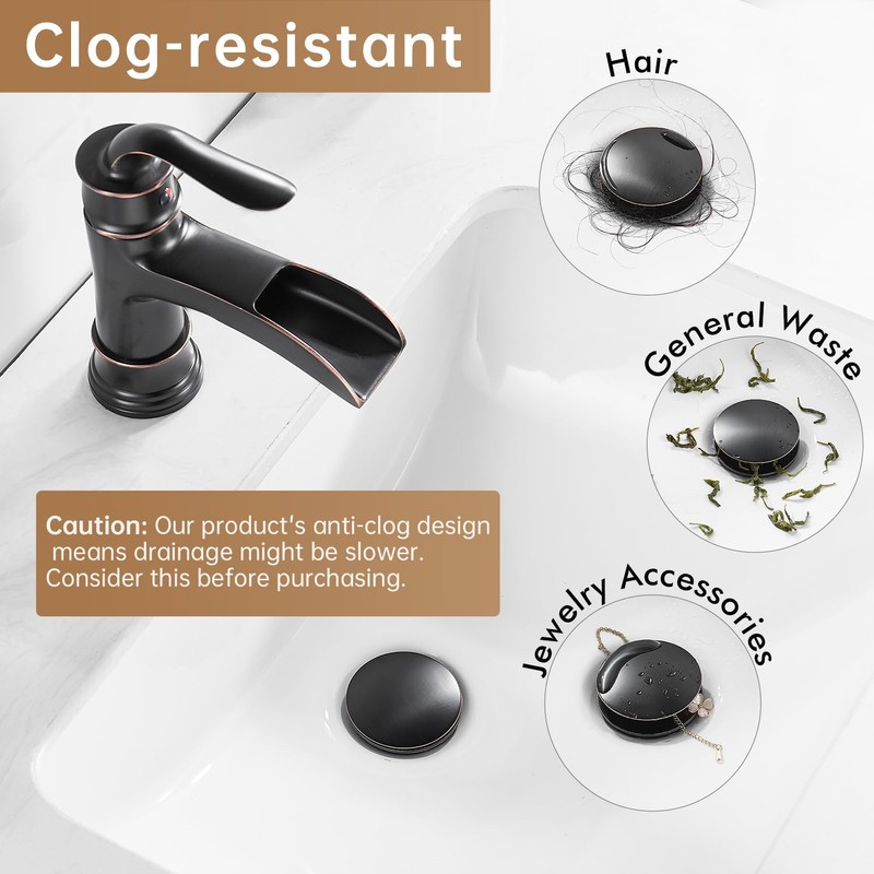 Fransiton Bathroom Sink Drain Stopper, Big-Cap Pop-up Drain Fits 1.1"