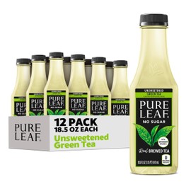 Pure Leaf Iced Tea, Unsweetened Green Tea, 18.5 fl Oz Bottles (Pack of 12)