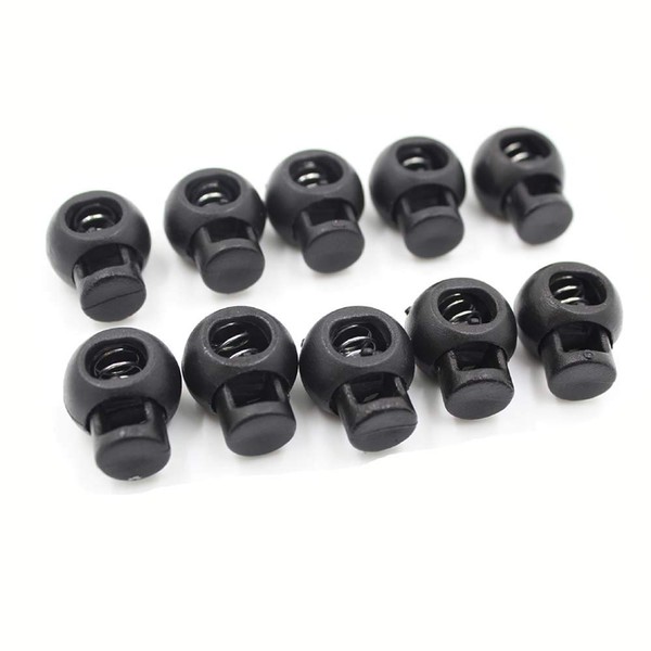 EORTA 100 Pieces Plastic Toggle Spring Stopper Single Hole Round Ball Cord Lock End Black Drawstring Rope Cord Locks Fastener for Clothing Accessories, Bags, Shoes, Sports