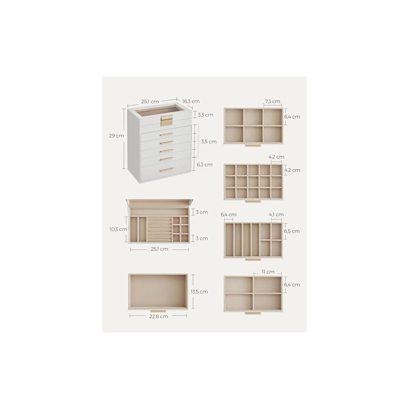 SONGMICS Caja de Joyas, 6 Niveles, Tapa de Cristal, 5