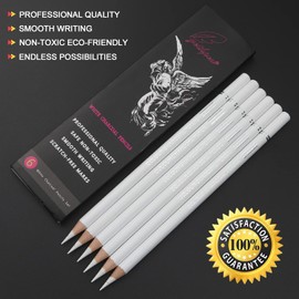 GETHPEN Professional White Charcoal Pencils Set - 6 Pieces Sketch Highlight White Pencils for Drawing, Sketching, Shading, Blending - Beginners & Artists
