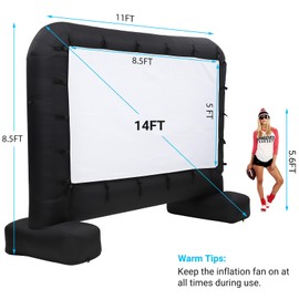 GarveeTech 14 ft Inflatable Projector Screen, Outdoor Movie Screen Support With Quiet Air Blower and Storage Bag Support Front and Rear Projection Perfect for Outdoor, Home Theater, Movie Night, Party