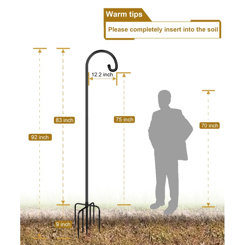 Shepherd Hook 92 Inch Tall Heavy-Duty Metal Garden Hanging Pole
