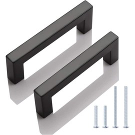 KNOBWELL 15 Pack Black Stainless Steel Kitchen Cabinet Door Handles, Euro Style Kitchen Drawer Pulls - Hole Centers 3-1/2 inch(90mm), Overall Length 4 inch