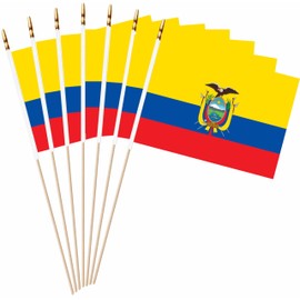 LUSEOAN 20 Pack Ecuador Mini Stick Flags Ecuadorian Small Miniature Handheld Flag Decorations,5x8 Inch