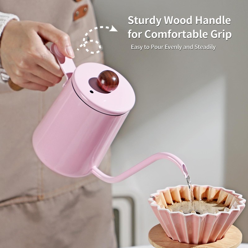 Pink Pour Over Coffee Kettle - 600ML/20oz Stainless Steel Coffee
