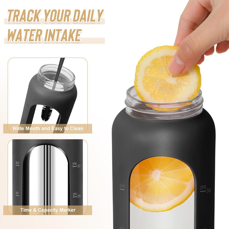 FULBEVY 25 oz Glass Water Bottles - Motivational Tumbler With