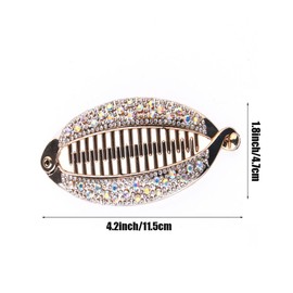 2Pcs Shining Rhinestone Banana Fish-Shaped Hair Combs Clips Plastic Grip Barrette Ponytail Holder Clamps Hairpins Headwear Hair-Styling Accessories (Silver+ Gold)