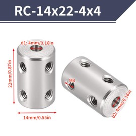 Pack of 2 4 mm to 4 mm Rigid Coupling, L22 x D14 Adjusting Screw Shaft Coupling Motor Connector 45# Steel for 3D Printers, Engine Accessories, RC Boat Car Aeroplane