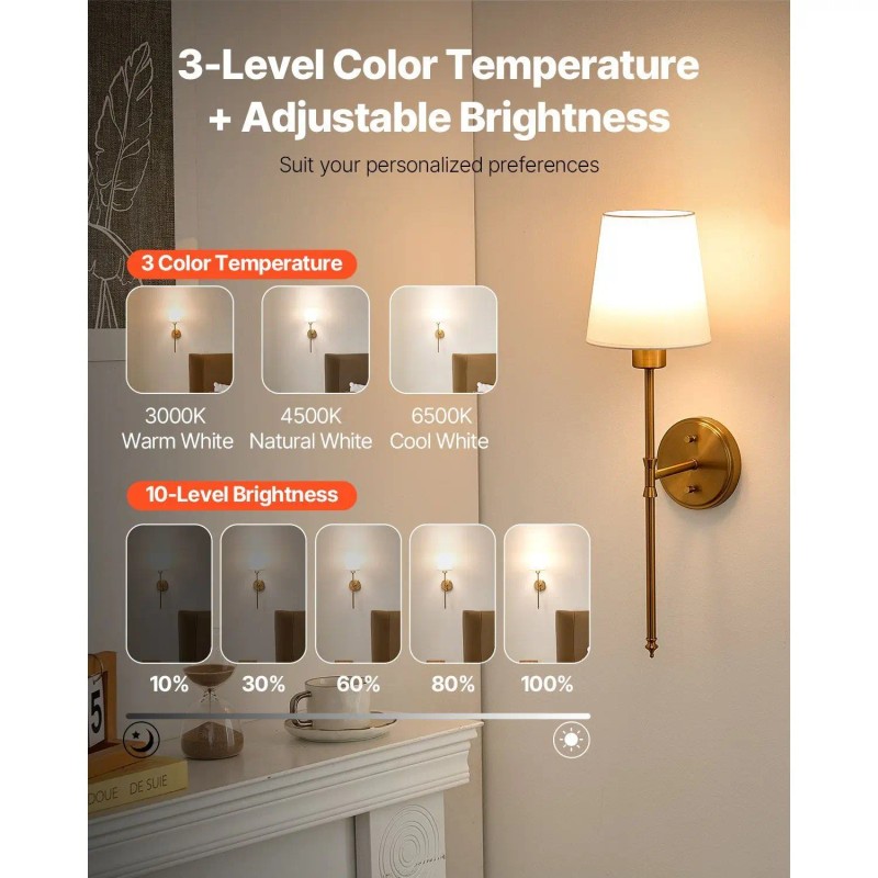Wall Lamp Bronze Finish White Fabric Drum Shade Remote Control