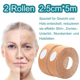 Face Tape Lifting Face, Facelifting Tape, Anti Wrinkle Face Tape, Wrinkle Plaster, 2.5 cm x 5 m Face Lifting Tapes Face for Forehead Wrinkles, Double Chin and Firming - 2 Rolls of Skin