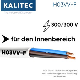 10 m Kalitec H03VV-F Hose Cable 2 x 0.5 mm² I Power Cable without Protective Conductor I PVC Cable for Indoor Use I Electric Cable White I Lamp Cable Flexible I Device Cable 2 Core