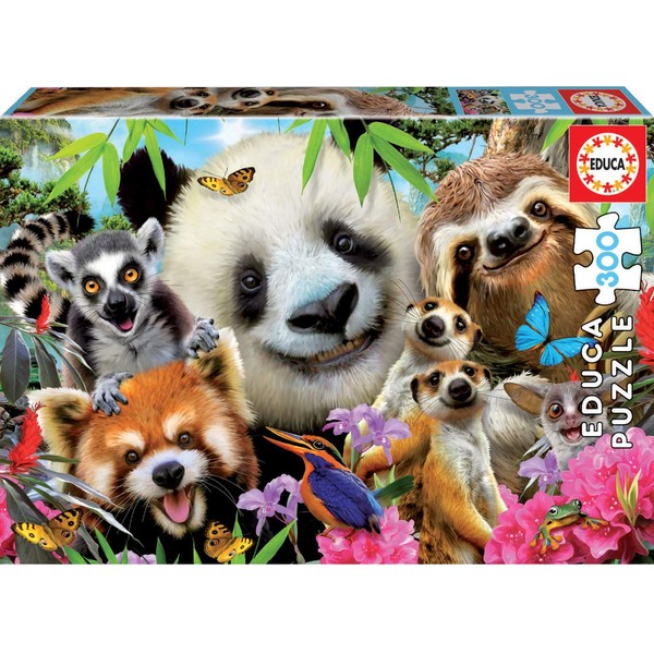 Educa 18610, Animal Friends Selfie, 300 Piece Puzzle for Adults and Children from 8 Years, Panda, Meerkat, Fox, Sloth