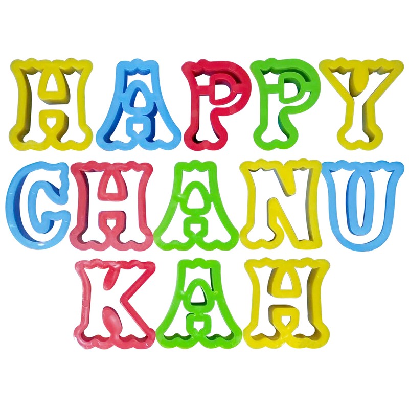Happy Hanukkah Cookie Cutters - Plastic Chanukah Alphabet Cookie Cutters