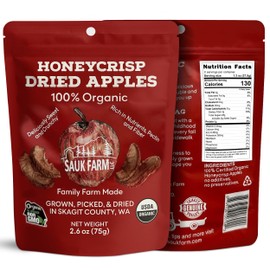 Sauk Farm Honeycrisp Dried Apple Slices 2.6oz – Made from 100% Organic Regeneratively Grown Apples – USDA Certified, No Sugar Added, Gluten-Free, Dairy-Free, Vegan – From Skagit Valley, Washington