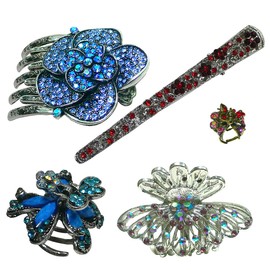 JCGY Combo Set of 5 5 Unique Hair Accessories 3 Jaw Claw Hairclips 3 Sizes 1 Beakclip 1 Hair Slide Combo5-36