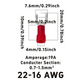 Runseaway 200PCS 22-16 AWG Insulated Fork Spade Wire Connectors, Red U-Type Electrical Crimp Terminals, Tinned Copper, M5 Stud Size, Ideal for Automotive Electrical Applications