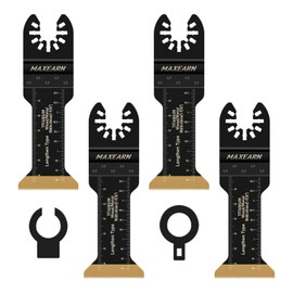 MaxEarn 4Pcs 70mm Extra Long Oscillating Saw Bl-ades, Titanium Multitool Bla-des with 2 Adapter, Universal Quick Release Oscillating Tool Accessories for Cutting Metal, Wood, Plastic