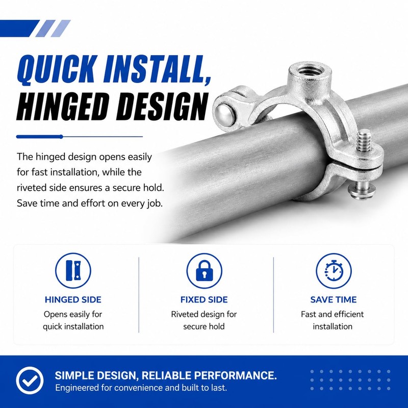 10 Pack 3/4'' Silver Hinged Split Ring Pipe Hanger, Galvanized